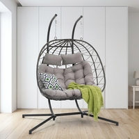 Fauteuil suspendu moderne en osier pour l'extérieur avec support, chaise balançoire double en forme d'œuf pour l'extérieur