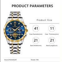 POEDAGAR 996 Nouvelle montre-bracelet de luxe pour homme, étanche, chronographe lumineux, montre à quartz pour homme en acier inoxydable