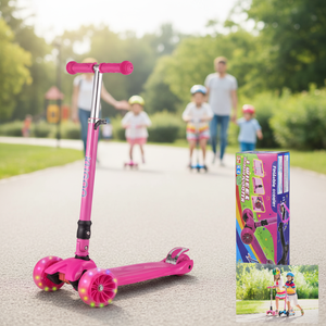 Rosa Kick Push Scooter per bambino 3 ruote ffolable 6PC/CS telaio in acciaio con luce PU per bambino triciclo - Product Image 3