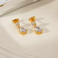 Boucles d'oreilles créoles et clous en acier inoxydable brillant avec cristaux pour femme, plaqué or 18 carats PVD, accessoires d'oreille étanches, bijoux de mode, cadeau