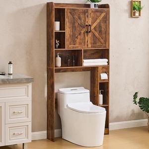 Support de papier toilette de style farmhouse en bois, meuble de rangement pour salle de bain à poser au-dessus des toilettes avec 2 portes coulissantes - Product Image 1