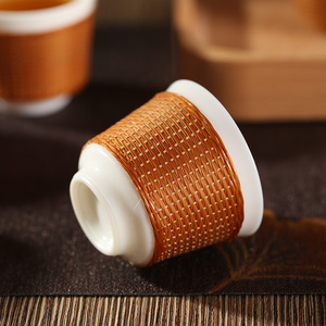 Handmade Bamboo Woven Ceramic <b>Tea</b> <b>Set</b> With White Porcelain Teapot Heat Resisting Traditional Chinese Style Gift For <b>Tea</b> Ceremony - Product Image 4