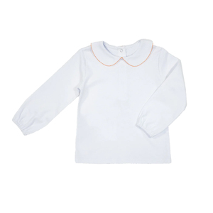 T-shirts col claudine garniture ric rac pour enfants garçons vente en gros t-shirt d'hiver en coton blanc uni brodé pour tout-petits bébés garçons - Product Image 4