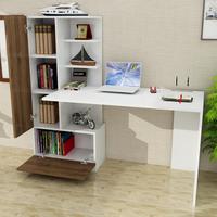 Meja Kantor Panel Kayu Mewah Eksklusif dengan Rak Buku, Finishing Walnut Putih Modern, Perakitan Mudah - Best Seller