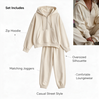 Ensemble de survêtement décontracté à capuche à manches longues pour femme, en coton respirant, coupe ample, collection automne 2026