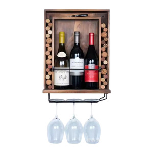 Wine Rack <b>Display</b> <b>Cabinet</b> Solid Wood Iron <b>Wall</b> <b>Mounted</b> Bottle Stemware Storage Unit 4 In 1 Home Bar Decor - Product Image 5