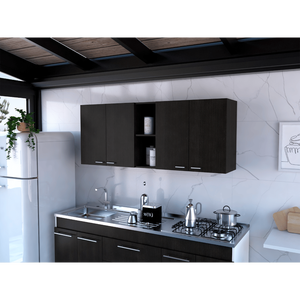 DB DEPOT-Armario de cocina de doble puerta de pared, color negro, con dos estantes externos y dos estantes interiores, modelo Olimpo 150 - Product Image 1