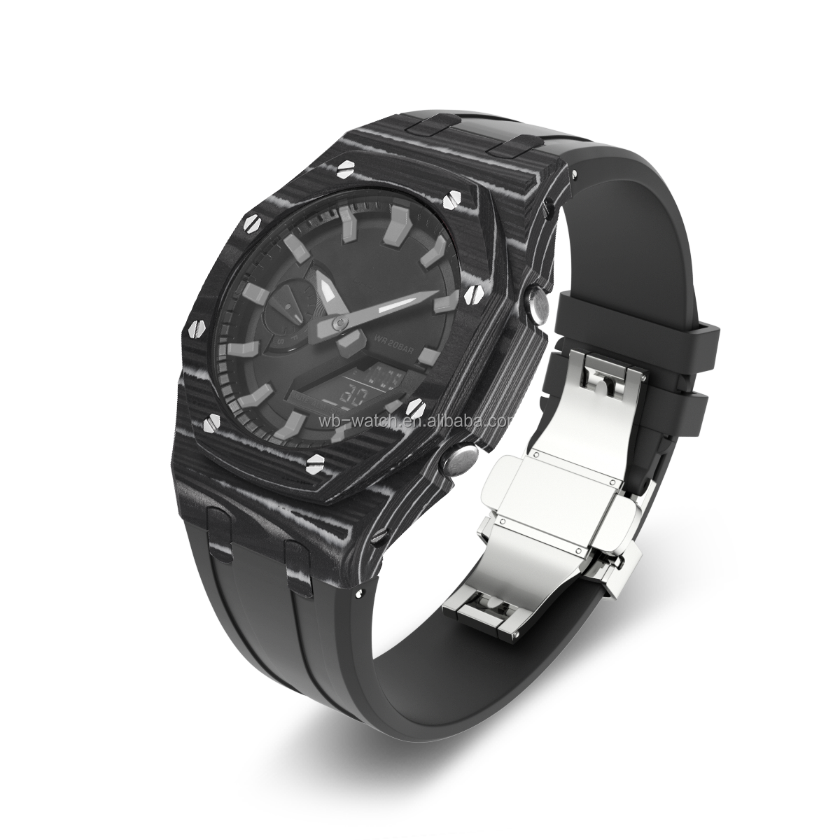 Black And White Carbon Fiber Watch Case+Black Tape
