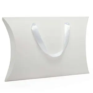 Plain white pillow box with satin ribbon handle sample used for Keratin Indian Remy hair extension promotional gift packaging