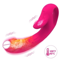 Neuer 2-in-1 G-Punkt und Klitoris-Stimulator für Frauen, Stoßender Dildo mit Heizfunktion, Rabbit-Zungenvibrator, Wasserdicht, Silikon, Rosenrot, USB