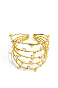 Elegant Gold-Plated Multi Layer Beaded Open Cuff <b>Bracelet</b> for Women Handmade Brass <b>Adjustable</b> Statement Jewelry - Product Image 2