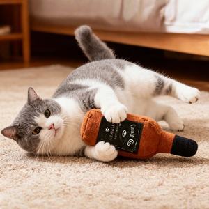 Realistische wijnfles interactieve kattenkruid speeltje duurzaam kauwspeeltje voor zelfvermaak tandenpoetsen pluche speeltje met geluid - Product Image 3
