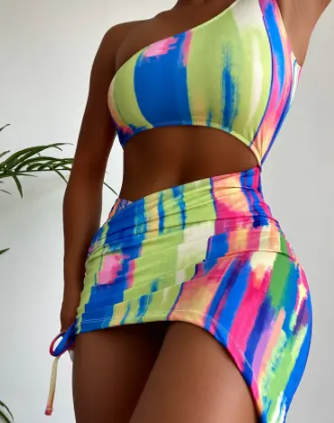 2022 Lady Custom Print One Shoulder Two Pieces Swimsuit Beach Dress Brazilian Bikini Bottom