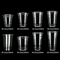 Gobelet en plastique transparent PET jetable pour boissons froides, café, jus, boba, avec couvercle, logo personnalisé, haute transparence, 90mm, 93mm, 95mm, 98mm, vente en gros