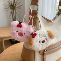 Porte-monnaie en peluche personnalisé avec logo, motif dessin animé mignon, mini chat, cerise, dégradé, panda, sac de rangement pour écouteurs, breloques
