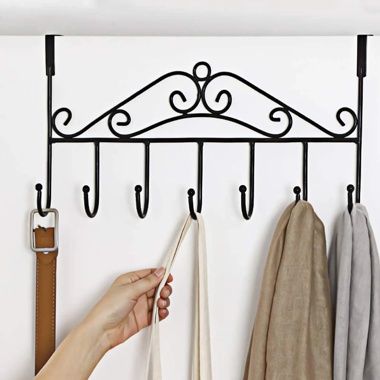 Detachable Without Trace Metal over the Door Hooks with 7 Hooks Coat Hook