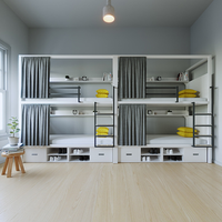Lit superposé modulaire blanc personnalisé avec rideau d'intimité et rangement, lit mezzanine en acier pour 2 personnes, pour dortoir d'étudiant/auberge, taille et couleur personnalisables