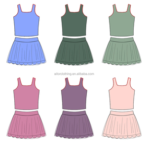 Ensemble jupe de tennis pour filles, vêtements de sport pour enfants, haut sans manches et jupe, tenue de yoga pour enfants, robe en maille, vêtements d'été pour filles - Product Image 3
