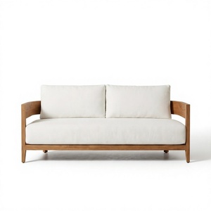 Canapé d'extérieur moderne et minimaliste en teck massif avec accoudoirs incurvés, coussin épais résistant aux intempéries, ensemble de salon de jardin - Product Image 1