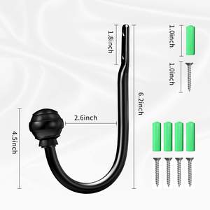Hion 2pcs Supports de crochet de retenue de rideau muraux noirs pour rideaux Pôles de rideaux Pistes et accessoires - Product Image 2