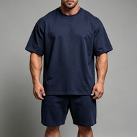 HONFIT Ensemble de sport décontracté en polyester et coton pour homme – T-shirt et short unis, idéal pour la gym et le fitness