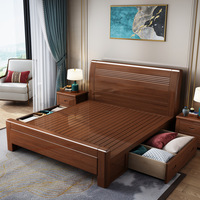 Cadre de lit en bois massif JY-B101 Style chinois classique Meubles de chambre à coucher de qualité supérieure Lit king-size robuste avec rangement