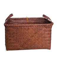 Panier de rangement tissé pour linge sale avec poignées en cuir PU, panier imitation rotin pour chambre et salle de bain