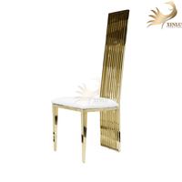Chaise de salle à manger moderne et minimaliste en acier inoxydable et cuir, dossier métallique durable, design empilable élégant pour hôpitaux et villas