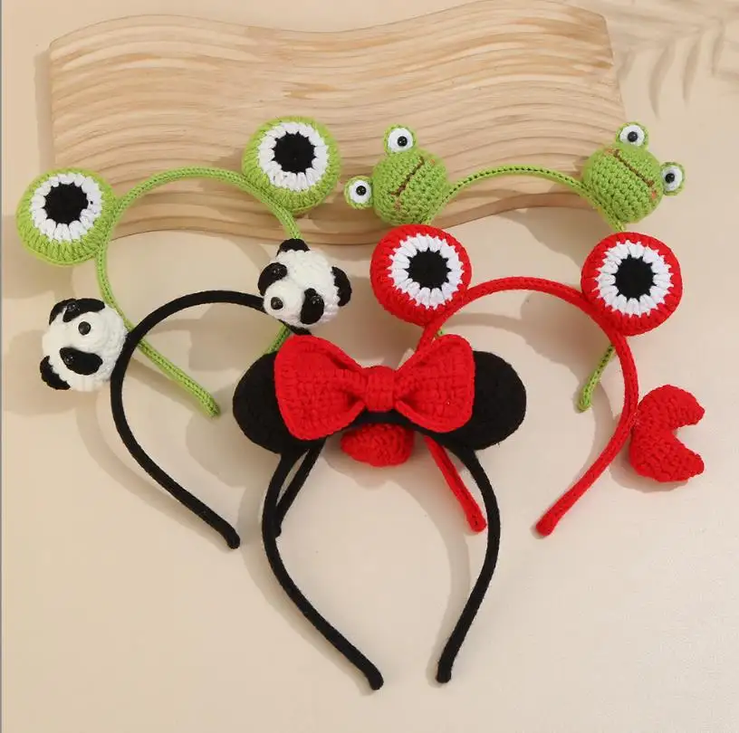 Muñecos de animales de dibujos animados de punto diadema de ganchillo 3D Panda Rana cangrejo diadema favores de fiesta para disfraz de Halloween vestido de lujo Cosplay