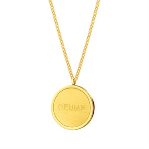 Custom Round <b>Gold</b> Plated 18K <b>Solid</b> <b>Gold</b> Blank Engraved Letter <b>Pendant</b> Necklace for Wedding Engagement Anniversary - Product Image 3