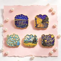 En gros, Pin's en métal émaillé, motif dessin animé Van Gogh, personnalisé, mignon, créatif, accessoire de vêtement, badge souvenir