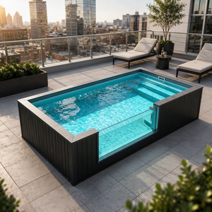 Installation facile, <span class=keywords><strong>piscine</strong></span> <span class=keywords><strong>hors</strong></span> <span class=keywords><strong>sol</strong></span> portable en <span class=keywords><strong>bois</strong></span> WPC noir FRP personnalisée avec fenêtre en verre transparent - Product Image 1