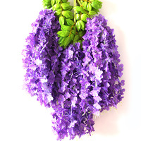 Fleurs artificielles de glycine pour décoration de plafond de mariage, fleurs en plastique, feuilles vertes, guirlande murale, moulage par injection