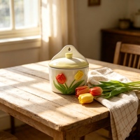 Vase en céramique blanche avec motif de tulipes 3D et bord festonné, vase à fleurs pour la décoration de la maison, vente en gros, cadeau en vrac