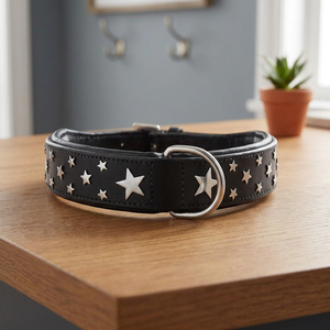 Superior Quality Handmade Soft Padded Leather Dog <b>Collar</b> With Star Decoration Wholesale Manufacturer - Product Image 2