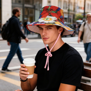 Peinture à l'huile fleur toile large bord pêcheur casquette imprimé Logo personnalisé chaîne seau <span class=keywords><strong>chapeau</strong></span> pour hommes femmes voyage randonnée plage - Product Image 4