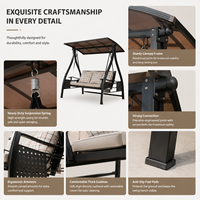 Banc balançoire d'extérieur 3 places en gros avec auvent rétractable réglable, chaise de jardin en métal avec coussin