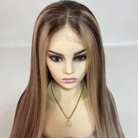 Wig rambut manusia lurus tulang asli pendek wig depan renda ditarik ganda Vietnam warna Piano sorot tanpa lem pemakaian dan pemakaian