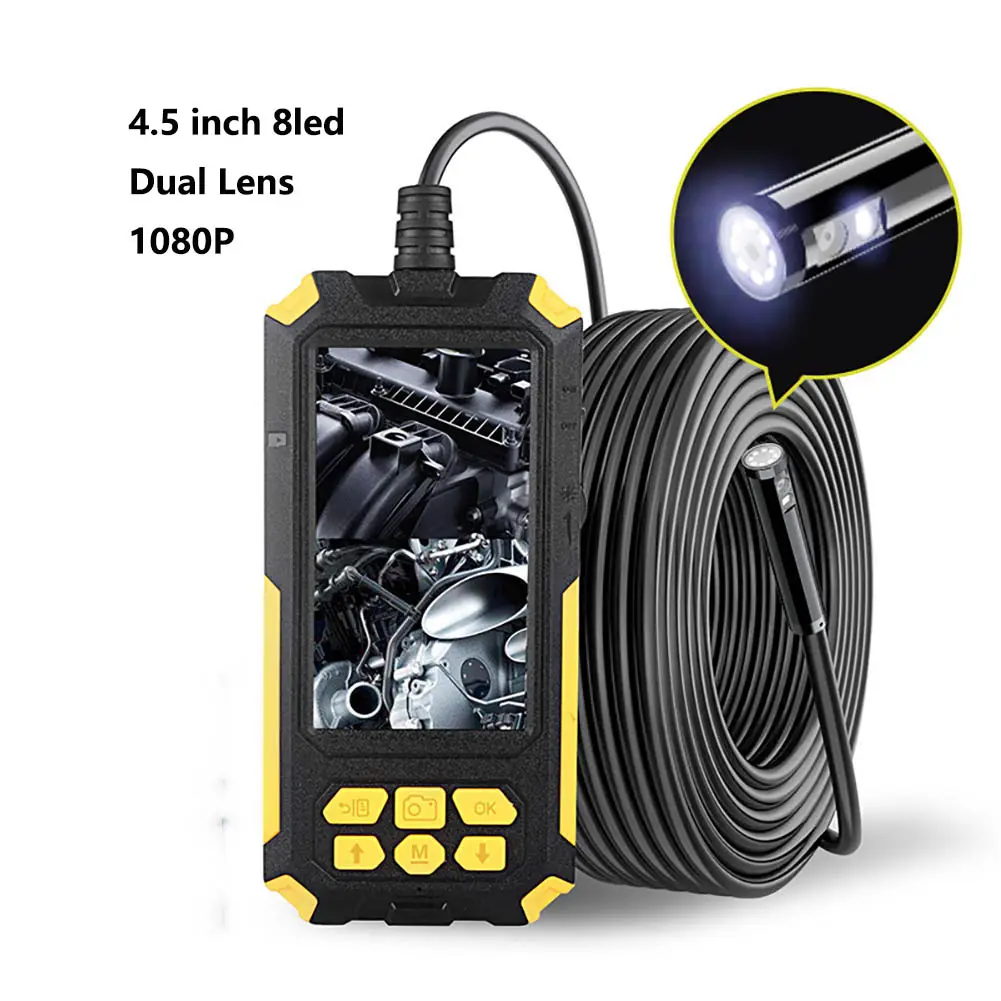 New P50 Handheld Endoscope 1080P 4.5 Inch Screen Portable Dual Lens 9 Led Endoscope Inspection Camera IP67 Snake Camera