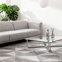 Table basse carrée moderne en verre avec structure en acier pour le rangement dans les petits espaces du salon