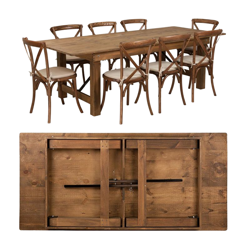 Ctzy-01 Rustic Folding Pine Wood Restaurant Party Tables And Chairs Farm Wedding Table For Events