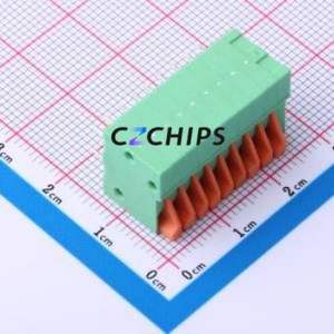 DB141R-2.54-9P-GN Spring Terminal Block Bent Lead Through Hole,P=2.54mm Connector 1x9P 2.54mm Green 9P - Product Image 2