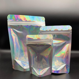 Wholesale Custom Black Plastic Hologram Mylar <b>Zip</b> Lock Bag with Clear Window and Zipper Lock Food Packaging - Product Image 1