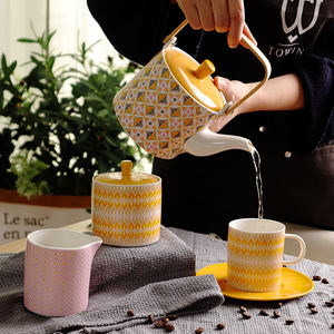 Elegante tè del pomeriggio variopinto all'ingrosso rombi della decalcomania 17 pcs set <span class=keywords><strong>da</strong></span> tè in ceramica con teiera - Product Image 3