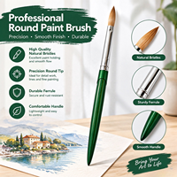 Pinceau à ongles 100% poils de Kolinsky de qualité supérieure, logo personnalisé, manche en métal vert, tête ronde anglaise pour nail art, virole sertie