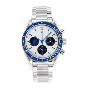 Montre unisexe de luxe à faible MOQ, boîtier en céramique bleue motif dessin animé, cadran blanc, chronographe en acier inoxydable, tachymètre, étanche, verre saphir - Product Image 1