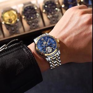 POEDAGAR 1408 Skeleton Relojes de pulsera mecánicos para hombres Reloj automático de lujo para hombres Relojes masculinos originales impermeables de acero inoxidable - Product Image 3
