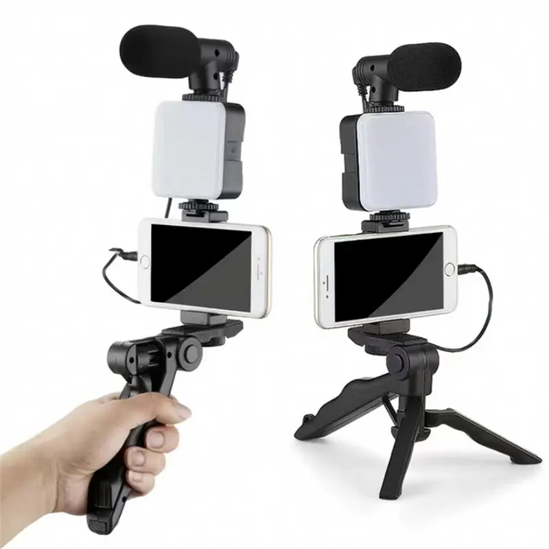 Kit d'éclairage vidéo LED pour Smartphone Vlog avec trépied Support pour microphone Cold Shoe Phone Clamp Phone Holder Remote for Shooting