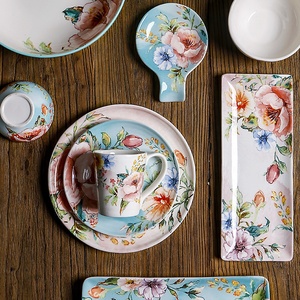 ชุดห้องรับประทานอาหารวาดด้วยมือสไตล์ฝรั่งเศสสำหรับตกแต่งบ้านชุดรับประทานอาหารเซรามิกชุดจานชามบนโต๊ะอาหารทรงกลมโบฮีเมียน - Product Image 5