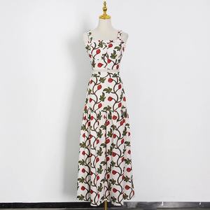 Gaun panjang wanita mode baru Atasan + rok kaki lebar Maxi pinggang tinggi dengan kemeja Floral besar penjualan laris musim panas - Product Image 4